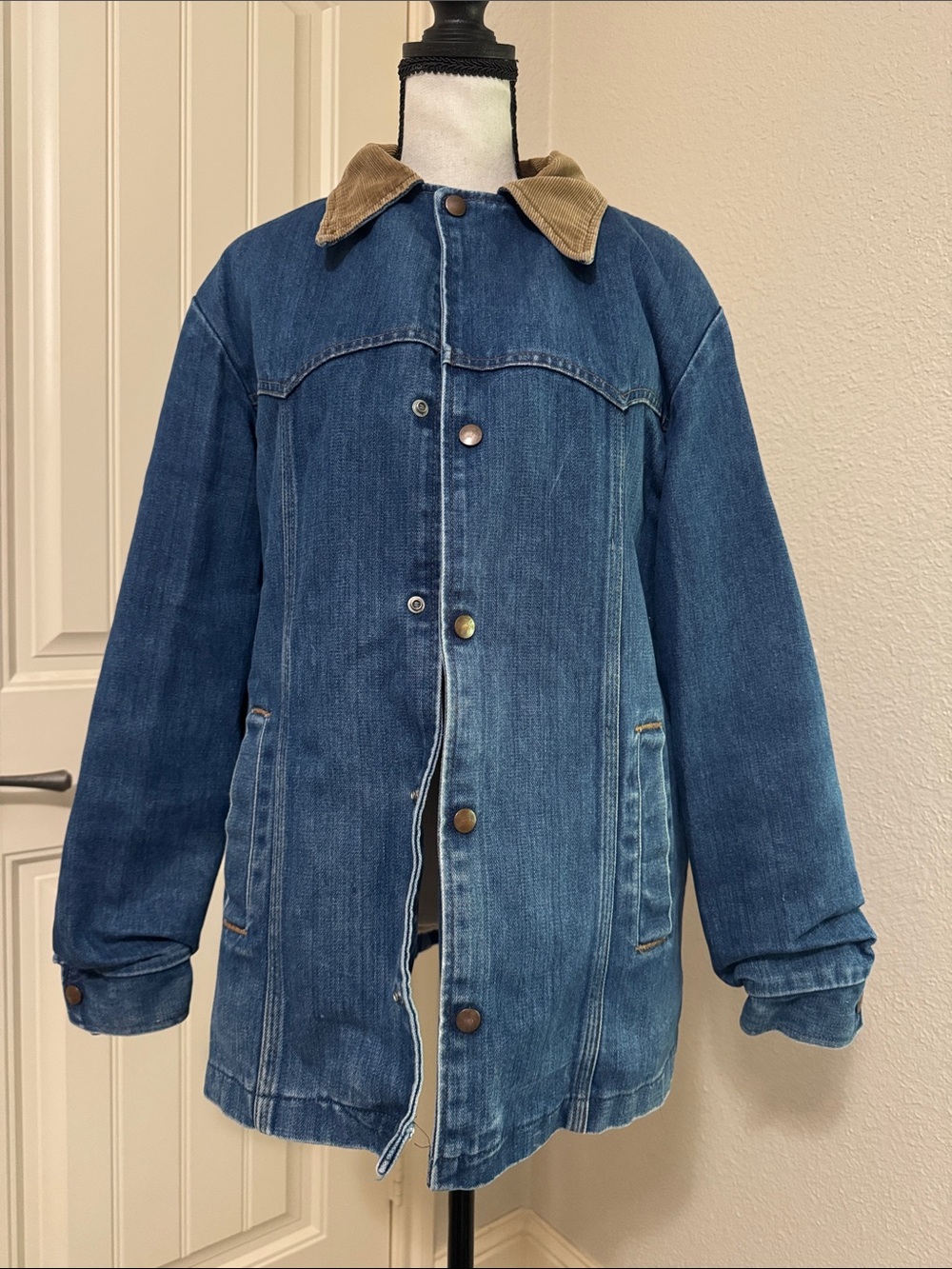Wrangler Blue Denim Jacket with Tan Corduroy Collar